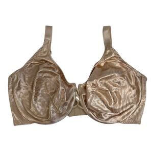 Vassarette 40DD Bra Vintage Unlined Satin Beige Underwire Lace Up Look 75-821